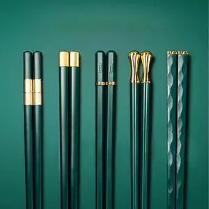 Modern Design Chopsticks - Reusable, Dishwasher Safe, Non-Slip Fiberglass, Golden and Lucky Green Multi Style, 5 Pairs, 9.5in/24cm, Great for Chinese, Japanese, Korean Cuisine Modern Design Chopsticks - Reusable, Dishwasher Safe, Non-Slip Fiberglass, Golden and Lucky Green Multi Style, 5 Pairs, 9.5in/24cm, Great for Chinese, Japanese, Korean Cuisine
