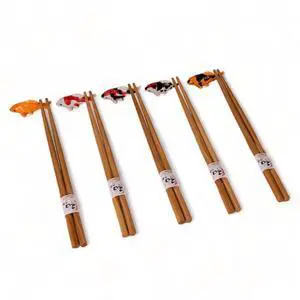 5 Pair Japanese Asian Bamboo Chopsticks Set with Ceramic Koi Fishes Rest In Gift Box 5 Pair Japanese Asian Bamboo Chopsticks Set with Ceramic Koi Fishes Rest In Gift Box