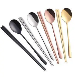 4 Set Chopsticks Spoon Set, 4 Color Reusable Metal Stainless Steel Korean Chopstix Spoon Set Christmas Gift 4 Set Chopsticks Spoon Set, 4 Color Reusable Metal Stainless Steel Korean Chopstix Spoon Set Christmas Gift