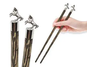 Wooden Chopsticks 9" Long Coconut Palm Wood Chopstick With Metal Horse Top Eating Utensils Oriental Cutlery Asian Tableware Decorative Dinnerware to Serve Chinese Japanese Korean Food Wooden Chopsticks 9" Long Coconut Palm Wood Chopstick With Metal Horse Top Eating Utensils Oriental Cutlery Asian Tableware Decorative Dinnerware to Serve Chinese Japanese Korean Food