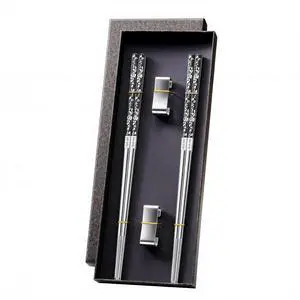 Metal Chopsticks, 2 Pairs Stainless Steel with Holder Metal Chopsticks, 2 Pairs Stainless Steel with Holder