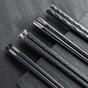 5 Pairs Food Grade PET+Glass Fiber Alloy Polymer Laser Engraving Japanese Metal Chopsticks, Squared Edge Non-Slip Chop Sticks Pack Reusable Gift with Case 5 Pairs Food Grade PET+Glass Fiber Alloy Polymer Laser Engraving Japanese Metal Chopsticks, Squared Edge Non-Slip Chop Sticks Pack Reusable Gift with Case