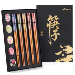 5 Pairs Reusable Bamboo Chopsticks and Ceramic Chopstick Rest Gift Set - Classic Japanese Style Chop Sticks and 5 Holders, Non-Slip Tips for Sushi, Ramen, Asian Cuisine, 8.8 Inch/22.5cm 5 Pairs Reusable Bamboo Chopsticks and Ceramic Chopstick Rest Gift Set - Classic Japanese Style Chop Sticks and 5 Holders, Non-Slip Tips for Sushi, Ramen, Asian Cuisine, 8.8 Inch/22.5cm