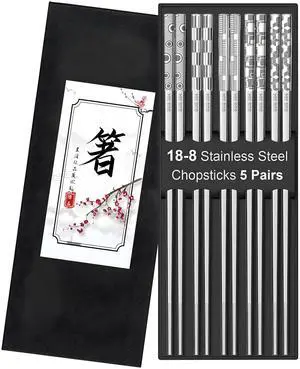 5 Pairs Metal Chopsticks Reusable 18/8 Stainless Steel Chopsticks Cute Laser Engraved Non-slip Japanese Korean Chinese Chopstick for Cooking Eating Dishwasher Safe 9.25" Chop Sticks Gift Set 5 Pairs Metal Chopsticks Reusable 18/8 Stainless Steel Chopsticks Cute Laser Engraved Non-slip Japanese Korean Chinese Chopstick for Cooking Eating Dishwasher Safe 9.25" Chop Sticks Gift Set