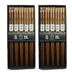 4515, Ironwood Chopsticks Reusable Japanese Chinese Korean Wood Chop Sticks Hair Sticks 5 Pair Gift Boxed Set Dishwasher Safe, 9 inch, Brown, 2-Pack 4515, Ironwood Chopsticks Reusable Japanese Chinese Korean Wood Chop Sticks Hair Sticks 5 Pair Gift Boxed Set Dishwasher Safe, 9 inch, Brown, 2-Pack