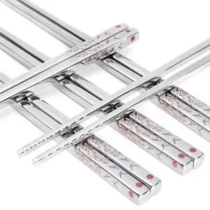 Stainless Steel Chopsticks, Titanium Plated Metal Chopsticks, 9.8" Premium Japanese Korean Color Laser Engraved Cooking Chop Sticks, Dishwasher Safe, Reusable, Anti-slip, Anti-scald, 2 Pairs Gift Set Stainless Steel Chopsticks, Titanium Plated Metal Chopsticks, 9.8" Premium Japanese Korean Color Laser Engraved Cooking Chop Sticks, Dishwasher Safe, Reusable, Anti-slip, Anti-scald, 2 Pairs Gift Set