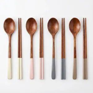 Handmade Wooden Cutlery Set by - 4PCS Reusable Spoon and Chopsticks, High-Grade for Daily Use, Parties, Banquets, Buffets, Catering - Eco-Friendly, 9 Inch, Style A Handmade Wooden Cutlery Set by - 4PCS Reusable Spoon and Chopsticks, High-Grade for Daily Use, Parties, Banquets, Buffets, Catering - Eco-Friendly, 9 Inch, Style A