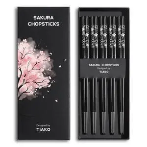 Stainless Steel Chopsticks Set, 5 Pairs Japanese Sakura Reusable Stainless Steel Chopsticks Set, 5 Pairs Japanese Sakura Reusable
