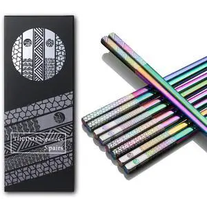 Metal Chopsticks Reusable 18/8 Stainless Steel Chopsticks Laser Engraved Premium Titanium Chop Sticks Dishwasher Safe Lightweight Japanese Korean Chopsticks 5 Pairs Gift Set (Rainbow) Metal Chopsticks Reusable 18/8 Stainless Steel Chopsticks Laser Engraved Premium Titanium Chop Sticks Dishwasher Safe Lightweight Japanese Korean Chopsticks 5 Pairs Gift Set (Rainbow)