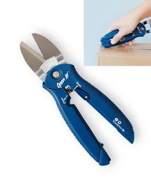 Open It! 4-in-1 Box Cutter & Package Opener Tool Heavy Duty Scissors, Retractable Blade & Screwdriver All-in-One Household Tool for Boxes & Plastic Packaging, Blue Open It! 4-in-1 Box Cutter & Package Opener Tool Heavy Duty Scissors, Retractable Blade & Screwdriver All-in-One Household Tool for Boxes & Plastic Packaging, Blue