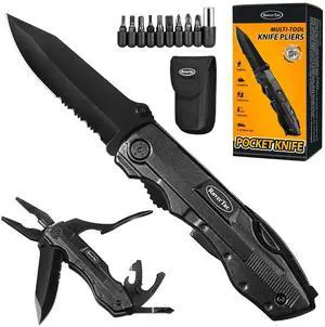 Pocket Knife, 15-in-1 Multitool with Pliers, Bottle & Can Opener, 9 Screwdriver Bits, Locking Mechanism & Nylon Sheath - EDC Multi Tool for Camping, Hiking & DIY, Gift for Men & Dad Pocket Knife, 15-in-1 Multitool with Pliers, Bottle & Can Opener, 9 Screwdriver Bits, Locking Mechanism & Nylon Sheath - EDC Multi Tool for Camping, Hiking & DIY, Gift for Men & Dad