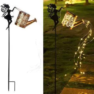 Solar Powered Fairy Water Kettle Light, Garden Decorative Wrought Iron Retro Cute Elf Floor Light, Wireless Dusk to Dawn LED Lamp Waterproof. Solar Powered Fairy Water Kettle Light, Garden Decorative Wrought Iron Retro Cute Elf Floor Light, Wireless Dusk to Dawn LED Lamp Waterproof.