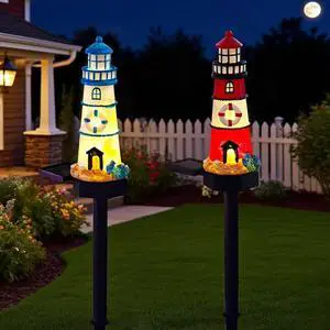 2 Packs of Solar Powered red and Blue Lighthouse Floor Lamps, Garden Decorative Resin Cute Lighthouse Lamps,Wireless Dusk to Dawn LED Lights Waterproof. 2 Packs of Solar Powered red and Blue Lighthouse Floor Lamps, Garden Decorative Resin Cute Lighthouse Lamps,Wireless Dusk to Dawn LED Lights Waterproof.