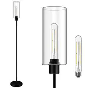Floor Lamp With Glass Lampshade, 4W Bulb Included - Modern Standing Pole Lamp for Living Room, Bedroom, Office, Kids Room, Reading Floor Lamp With Glass Lampshade, 4W Bulb Included - Modern Standing Pole Lamp for Living Room, Bedroom, Office, Kids Room, Reading