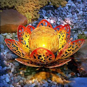 Solar Garden Decor Lights Outdoor, Decorative Lotus Flower Solar Lights with Crackle Glass Globe, Waterproof Metal Solar Lights for Patio Yard Lawn Walkway Garden Decor Solar Garden Decor Lights Outdoor, Decorative Lotus Flower Solar Lights with Crackle Glass Globe, Waterproof Metal Solar Lights for Patio Yard Lawn Walkway Garden Decor