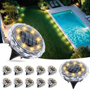 Solar Ground Lights, Solar Disc Light Outdoor Waterproof,Landscape Lighting Garden Lights for Pathway, Yard, Deck, Lawn, Patio, Swimming Pool,Walkway(Warm, 12Pack) Solar Ground Lights, Solar Disc Light Outdoor Waterproof,Landscape Lighting Garden Lights for Pathway, Yard, Deck, Lawn, Patio, Swimming Pool,Walkway(Warm, 12Pack)