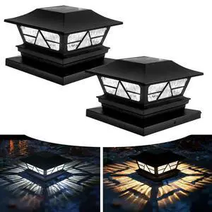 2 Pack Solar Outdoor Fence Post Lights, 2 Modes Post Cap Lights Waterproof Color Changing Warm White/Cool White for Yard, Garden, Porch, Patio Decor, for 4x4 5x5 6x6 Wood Posts 2 Pack Solar Outdoor Fence Post Lights, 2 Modes Post Cap Lights Waterproof Color Changing Warm White/Cool White for Yard, Garden, Porch, Patio Decor, for 4x4 5x5 6x6 Wood Posts