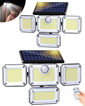 Outdoor Motion Sensor Lamp, 4-Head Solar Power Light, 333 LED Solar Light, Wireless Flood Lights Outdoor3000 Lumens, 6500K, Motion Sensor, IP65 Waterproof, 270° Lighting Range for Street 2Pack Outdoor Motion Sensor Lamp, 4-Head Solar Power Light, 333 LED Solar Light, Wireless Flood Lights Outdoor3000 Lumens, 6500K, Motion Sensor, IP65 Waterproof, 270° Lighting Range for Street 2Pack
