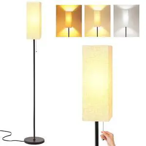 Floor Lamp for Living Room, Black Tall Standing Lamps with Pull Chain Switch, Linen Lampshade Decor for Bedroom, 3-Color Temperature E26 LED Bulb Included Floor Lamp for Living Room, Black Tall Standing Lamps with Pull Chain Switch, Linen Lampshade Decor for Bedroom, 3-Color Temperature E26 LED Bulb Included