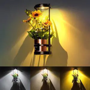 Solar Floor Lamps with Plant Stand, 3 Color Temperatures Solar Lights Outdoor Patio Decor, Solar Wall Sconce Shelf Planter Outdoor Waterproof, Solar Outdoor Lights for Yard Porch Patio Decor (Black) Solar Floor Lamps with Plant Stand, 3 Color Temperatures Solar Lights Outdoor Patio Decor, Solar Wall Sconce Shelf Planter Outdoor Waterproof, Solar Outdoor Lights for Yard Porch Patio Decor (Black)