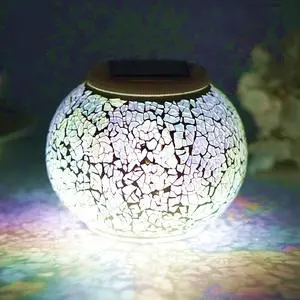 Solar Powered Color Changing Mosaic Crackle Glass Table Lamp - Waterproof LED Night Light for Bedroom, Yard, Patio, Halloween, Christmas Decorations (Crackle Glass, White) Solar Powered Color Changing Mosaic Crackle Glass Table Lamp - Waterproof LED Night Light for Bedroom, Yard, Patio, Halloween, Christmas Decorations (Crackle Glass, White)