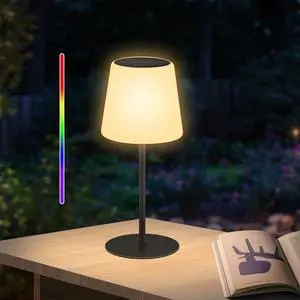 Solar Table Lamp, Rechargeable Powered Waterproof Lamp, Cordless Outdoor Table Lamp with RGB and Dimmable Warm White for Bedroom, Patio, Camping and Terrace Solar Table Lamp, Rechargeable Powered Waterproof Lamp, Cordless Outdoor Table Lamp with RGB and Dimmable Warm White for Bedroom, Patio, Camping and Terrace