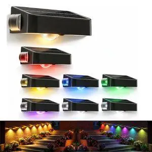 Waterproof Solar Fence Lights Outdoor 8 Pack 12 RGB Color Changing Mode Decorative LED 3-Sided Solar Powered Landscape Wall Lighting, Decor for Outside Patio Step Backyard Deck Railing Pool Waterproof Solar Fence Lights Outdoor 8 Pack 12 RGB Color Changing Mode Decorative LED 3-Sided Solar Powered Landscape Wall Lighting, Decor for Outside Patio Step Backyard Deck Railing Pool
