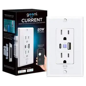 Current Smart Wi-Fi Outlet with 2 Fast Charge USB Ports (20W USB-C PD & Quick Charge USB-A), Voice Control, No Hub Required, Compatible with Alexa & Google Home Current Smart Wi-Fi Outlet with 2 Fast Charge USB Ports (20W USB-C PD & Quick Charge USB-A), Voice Control, No Hub Required, Compatible with Alexa & Google Home