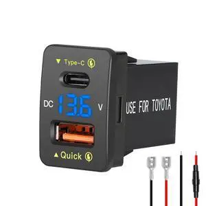 Car Charger Dual 18W USB PD+QC3.0 Fast Charge for Toyota, Type C USB Car Power Socket with LED Voltmeter Display, Compatible with 12/24V Cars(1.2 * 0.9inch) Car Charger Dual 18W USB PD+QC3.0 Fast Charge for Toyota, Type C USB Car Power Socket with LED Voltmeter Display, Compatible with 12/24V Cars(1.2 * 0.9inch)