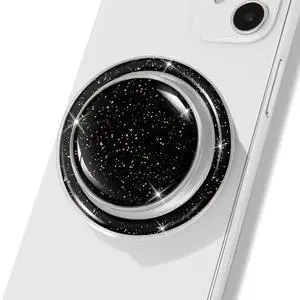 Magnetic Collapsible Phone Grip Stand, Black Crystal Glitter Expanding Phone Holder Compatible with Most Smartphones and Tablets Magnetic Collapsible Phone Grip Stand, Black Crystal Glitter Expanding Phone Holder Compatible with Most Smartphones and Tablets