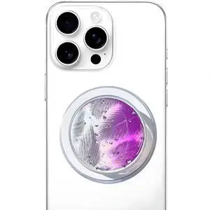 Magnetic Phone Handle Compatible with Phones, Foldable Phone Grip Stand for Smart Phones, Tablet Computers and Mobile Phone Accessories - Transparent Glitter Resin Powder Feather Purple Magnetic Phone Handle Compatible with Phones, Foldable Phone Grip Stand for Smart Phones, Tablet Computers and Mobile Phone Accessories - Transparent Glitter Resin Powder Feather Purple