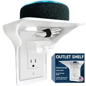 Power Perch Outlet Shelf w/ Cord Strap - Made in USA, No Drill, Holds 10lb Power Perch Outlet Shelf w/ Cord Strap - Made in USA, No Drill, Holds 10lb