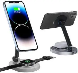 Magnetic Wireless Charger Stand for Mag-Safe Charger, Foldable 15W Fast Wireless Charging Station, 2-in-1 Charging Stand Dock for Apple iPhone 17/Air/16/15 Pro Max/Apple Watch/AirPods 2/ Pro Magnetic Wireless Charger Stand for Mag-Safe Charger, Foldable 15W Fast Wireless Charging Station, 2-in-1 Charging Stand Dock for Apple iPhone 17/Air/16/15 Pro Max/Apple Watch/AirPods 2/ Pro