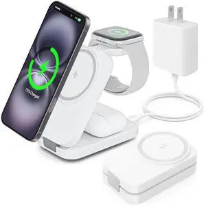 Wireless Cell Phone Charger Station 3 in 1, Magnetic Wireless Fast Charger Dock Stand for iPhone, Apple Watch, AirPods Pro, 15W USB-C iPhone Charger, White20W Adapter Wireless Cell Phone Charger Station 3 in 1, Magnetic Wireless Fast Charger Dock Stand for iPhone, Apple Watch, AirPods Pro, 15W USB-C iPhone Charger, White20W Adapter