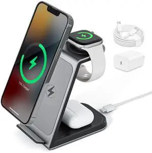 Wireless Cell Phone Charger Station 3 in 1, Magnetic Wireless Fast Charger Dock Stand for iPhone, Apple Watch, AirPods Pro, 15W USB-C iPhone Charger, Black20W Adapter Wireless Cell Phone Charger Station 3 in 1, Magnetic Wireless Fast Charger Dock Stand for iPhone, Apple Watch, AirPods Pro, 15W USB-C iPhone Charger, Black20W Adapter