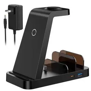 5-in-1 Wireless Charging Station: Fast Charging Dock for Phone 17/16/15/14/13/12 Series, Includes 36W Adapter, Black 5-in-1 Wireless Charging Station: Fast Charging Dock for Phone 17/16/15/14/13/12 Series, Includes 36W Adapter, Black