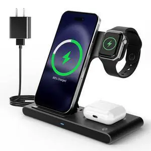 3 in 1 Qi Wireless Charger Dock, Foldable & Compact for iPhone 17-12 Series, Apple Watch & AirPods, Ideal for Desk Use (Black) 3 in 1 Qi Wireless Charger Dock, Foldable & Compact for iPhone 17-12 Series, Apple Watch & AirPods, Ideal for Desk Use (Black)