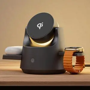 3 in 1 Wireless Charging Station for Apple Devices, Qi Mag-Safe Charger Stand & RGB Light, Fast Charging Station for iPhone 17 PRO MAX,16,15 Series&iWatch&Air Pods- GrayNo Adapter 3 in 1 Wireless Charging Station for Apple Devices, Qi Mag-Safe Charger Stand & RGB Light, Fast Charging Station for iPhone 17 PRO MAX,16,15 Series&iWatch&Air Pods- GrayNo Adapter