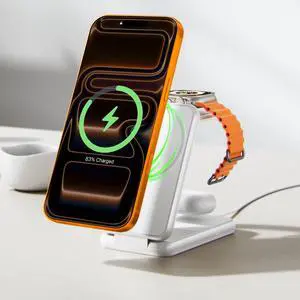 3 in 1 Foldable Magnetic Wireless Charging Station, 15W Fast Charger Stand for MagSafe, Travel Charger for iPhone 17 16 15 Pro Max, Apple Watch, AirPods, Compact & Portable, White(No Adapter) 3 in 1 Foldable Magnetic Wireless Charging Station, 15W Fast Charger Stand for MagSafe, Travel Charger for iPhone 17 16 15 Pro Max, Apple Watch, AirPods, Compact & Portable, White(No Adapter)