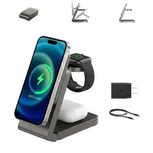 3 in 1 Charging Station for Apple, Wireless iPhone Charging Station for Multiple Devices, Foldable Magnetic Mag-Safe Charging Station for iPhone 17/16/15/14/13/12/pro/pro max,Apple Watch,AirPods 3 in 1 Charging Station for Apple, Wireless iPhone Charging Station for Multiple Devices, Foldable Magnetic Mag-Safe Charging Station for iPhone 17/16/15/14/13/12/pro/pro max,Apple Watch,AirPods