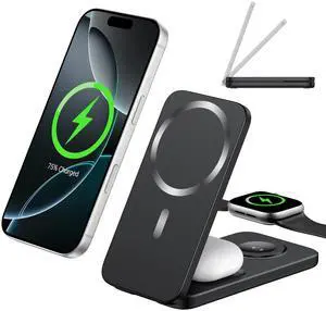 Compatible MagSafe 3 in 1 Wireless Charging Station for Apple, Magnetic Foldable Charger Stand for iPhone 17/16/15/14/13/12 Pro Max, Apple Watch Ultra/Series & AirPods Pro Fast Charging Dock Compatible MagSafe 3 in 1 Wireless Charging Station for Apple, Magnetic Foldable Charger Stand for iPhone 17/16/15/14/13/12 Pro Max, Apple Watch Ultra/Series & AirPods Pro Fast Charging Dock