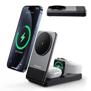 3 in 1 Charging Station for Magsafe Charger, Portable Fast Wireless Charger Stand, Foldable Apple Watch Charger for iPhone 16/15/14/13/12, AirPods, Apple Watch (Charger not Included) 3 in 1 Charging Station for Magsafe Charger, Portable Fast Wireless Charger Stand, Foldable Apple Watch Charger for iPhone 16/15/14/13/12, AirPods, Apple Watch (Charger not Included)