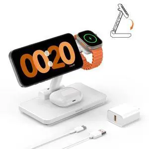 MagSafe 3 in 1 Wireless Charging Station: JoyGeek Portable Foldable Stand for iPhone 17 16 15 14 13 Pro Max Plus, Apple Watch, AirPods Pro (White) MagSafe 3 in 1 Wireless Charging Station: JoyGeek Portable Foldable Stand for iPhone 17 16 15 14 13 Pro Max Plus, Apple Watch, AirPods Pro (White)