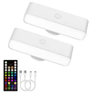 RGB Wall Sconces Set of 2, Color Changing Battery Operated Wall Lights, 80+ Soft Ambient LED Mood Lighting with Timer, Dimmable Magnetic Bedside Wall Lamp for Bedroom, Headboard, Reading RGB Wall Sconces Set of 2, Color Changing Battery Operated Wall Lights, 80+ Soft Ambient LED Mood Lighting with Timer, Dimmable Magnetic Bedside Wall Lamp for Bedroom, Headboard, Reading