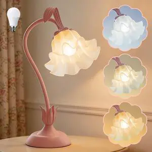 Bedside Table Lamp for Bedroom, Vintage Flower Table Lamps, LED Reading Light 3 Color Modes Bedside Lamps, Nightstand Lamp Kawaii Desk Lamps for Bedroom Living Room Home Decoration(Pink lamp) Bedside Table Lamp for Bedroom, Vintage Flower Table Lamps, LED Reading Light 3 Color Modes Bedside Lamps, Nightstand Lamp Kawaii Desk Lamps for Bedroom Living Room Home Decoration(Pink lamp)