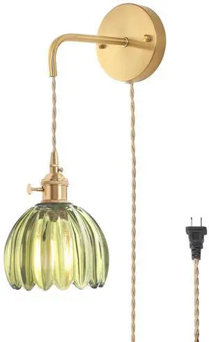 Vintage Wall Sconce Wall Lamp with Green Tulip Glass Shade Hanging Wall Sconce with 4.9FT Plug in Cord, Modern Wall Lamp Fixtures Decor for Bedside Bedroom Indoor Doorway Vintage Wall Sconce Wall Lamp with Green Tulip Glass Shade Hanging Wall Sconce with 4.9FT Plug in Cord, Modern Wall Lamp Fixtures Decor for Bedside Bedroom Indoor Doorway