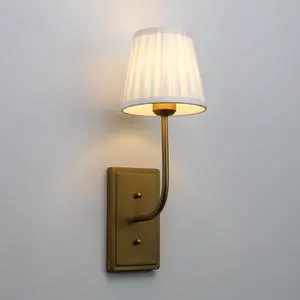 Vintage Antique Brass Wall Sconce 1-Light, White Pleated Fabric Shade Wall Lamp Hardwired Indoor Wall Light for Bedroom Living Room Vanity Bathroom Vintage Antique Brass Wall Sconce 1-Light, White Pleated Fabric Shade Wall Lamp Hardwired Indoor Wall Light for Bedroom Living Room Vanity Bathroom