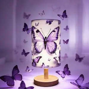 Butterfly Lamp Purple Desk for Kids Lamp,3 Colors Nightstand Light Lamp, Round Wood Base Flaxen Fabric Desk Lamp, Butterfly Light Gift for Gir (LED Bulb Included) (Butterfly) Butterfly Lamp Purple Desk for Kids Lamp,3 Colors Nightstand Light Lamp, Round Wood Base Flaxen Fabric Desk Lamp, Butterfly Light Gift for Gir (LED Bulb Included) (Butterfly)