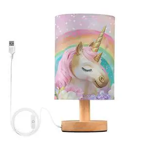 Bedside Lamp Pink Unicorn Cute Table Lamp with USB Port Wood Base for Living Room,Bedroom,Nightstand 214B5433 Bedside Lamp Pink Unicorn Cute Table Lamp with USB Port Wood Base for Living Room,Bedroom,Nightstand 214B5433
