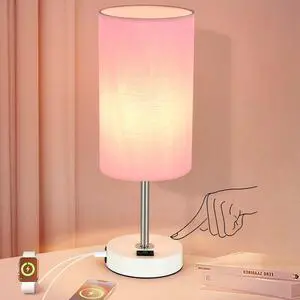 Table Lamp with USB Port - Desk Lamp Touch Lamp Bedside Lamps for Bedroom, 3 Way Dimmable Small Lamps for Living Room, Nightstand, Nursery, Dorm, Home, Office, White Base+ Pink Lampshade Table Lamp with USB Port - Desk Lamp Touch Lamp Bedside Lamps for Bedroom, 3 Way Dimmable Small Lamps for Living Room, Nightstand, Nursery, Dorm, Home, Office, White Base+ Pink Lampshade